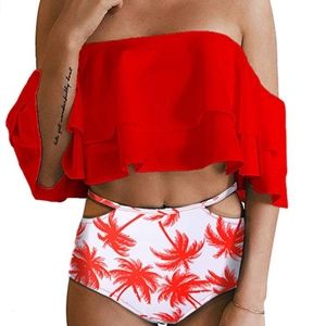 Women Two Piece Off Shoulder Ruffled Flounce Crop